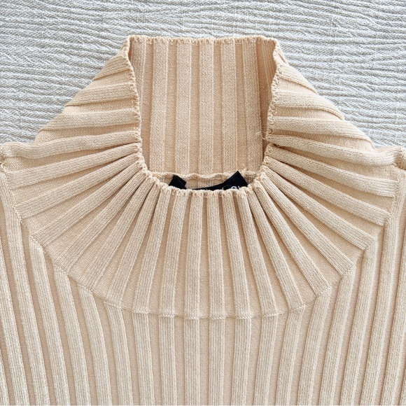 90s Tan Silk Blend Ribbed Mock Sweater Rhinestone zipper Women’s M Y2K Old Money - Picture 3 of 9